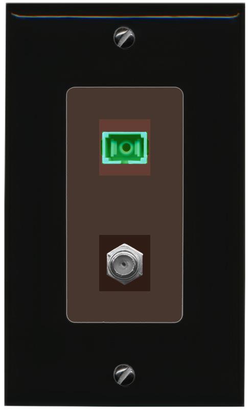 RiteAV 1 Port SC-APC Fiber Simplex Coax Cable TV Wall Plate - 1 Gang [Black/Brown]