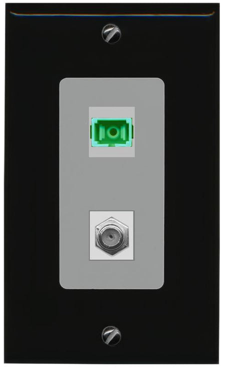RiteAV 1 Port SC-APC Fiber Simplex Coax Cable TV Wall Plate - 1 Gang [Black/Gray]