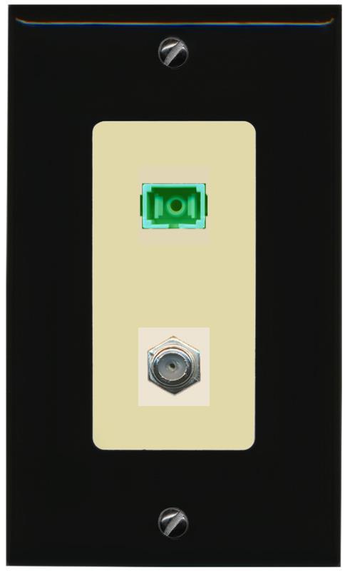 RiteAV 1 Port SC-APC Fiber Simplex Coax Cable TV Wall Plate - 1 Gang [Black/Ivory]