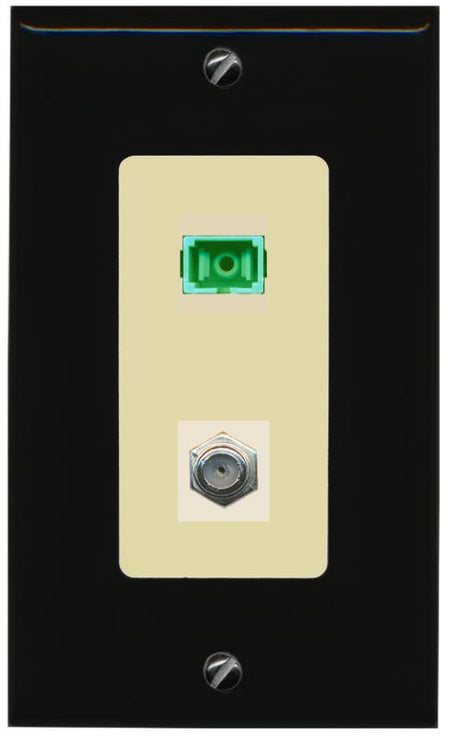 RiteAV 1 Port SC-APC Fiber Simplex Coax Cable TV Wall Plate - 1 Gang [Black/Ivory]