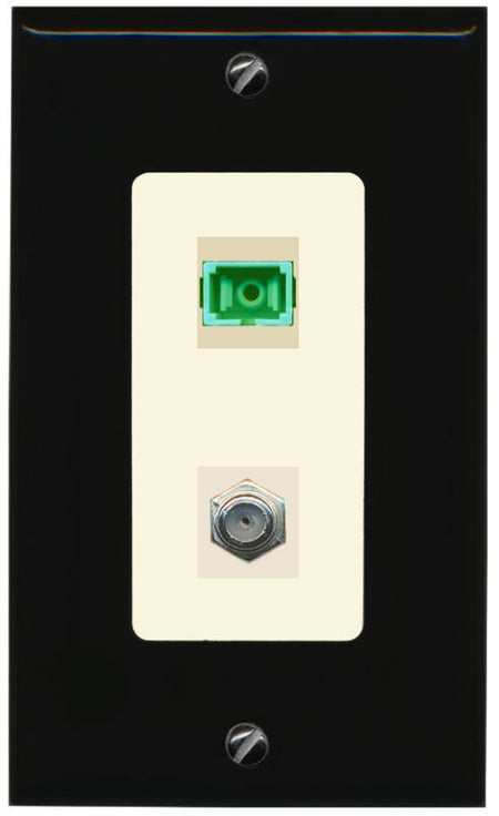 RiteAV 1 Port SC-APC Fiber Simplex Coax Cable TV Wall Plate - 1 Gang [Black/Light-Almond]
