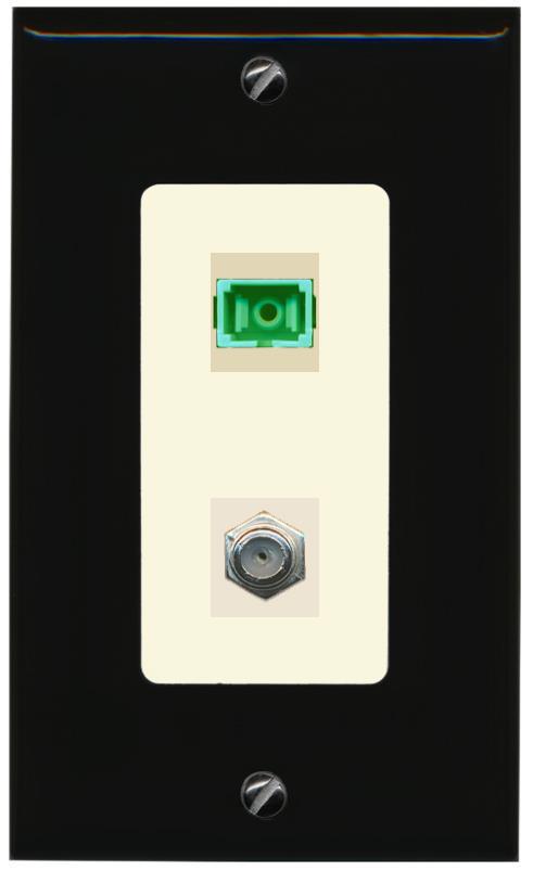 RiteAV 1 Port SC-APC Fiber Simplex Coax Cable TV Wall Plate - 1 Gang [Black/Light-Almond]