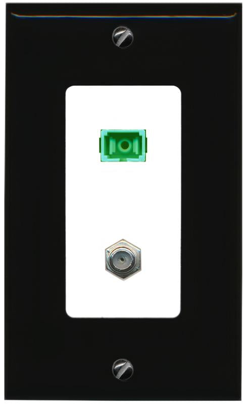 RiteAV 1 Port SC-APC Fiber Simplex Coax Cable TV Wall Plate - 1 Gang [Black/White]