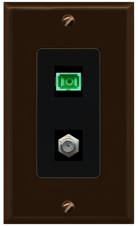 RiteAV 1 Port SC-APC Fiber Simplex Coax Cable TV Wall Plate - 1 Gang [Brown/Black]