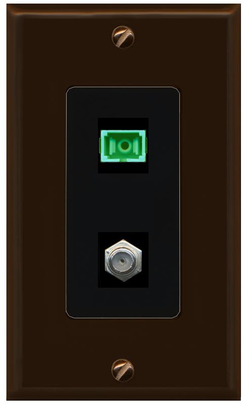 RiteAV 1 Port SC-APC Fiber Simplex Coax Cable TV Wall Plate - 1 Gang [Brown/Black]