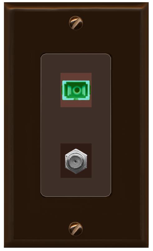 RiteAV 1 Port SC-APC Fiber Simplex Coax Cable TV Wall Plate - 1 Gang [Brown/Brown]