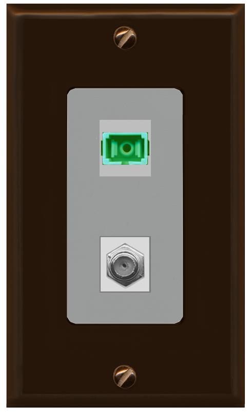 RiteAV 1 Port SC-APC Fiber Simplex Coax Cable TV Wall Plate - 1 Gang [Brown/Gray]