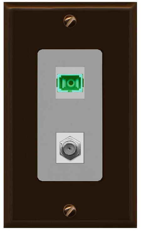 RiteAV 1 Port SC-APC Fiber Simplex Coax Cable TV Wall Plate - 1 Gang [Brown/Gray]