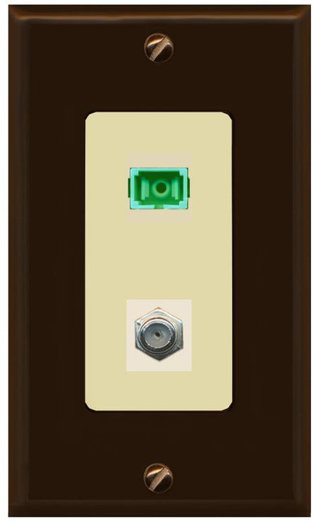 RiteAV 1 Port SC-APC Fiber Simplex Coax Cable TV Wall Plate - 1 Gang [Brown/Ivory]
