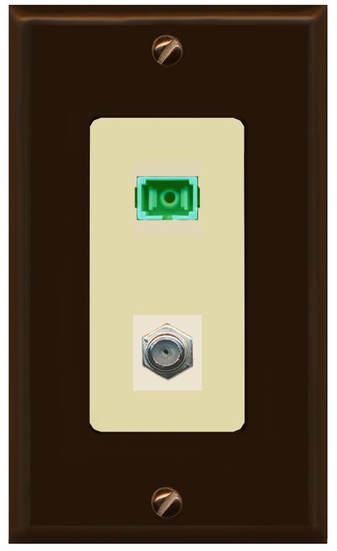 RiteAV 1 Port SC-APC Fiber Simplex Coax Cable TV Wall Plate - 1 Gang [Brown/Ivory]