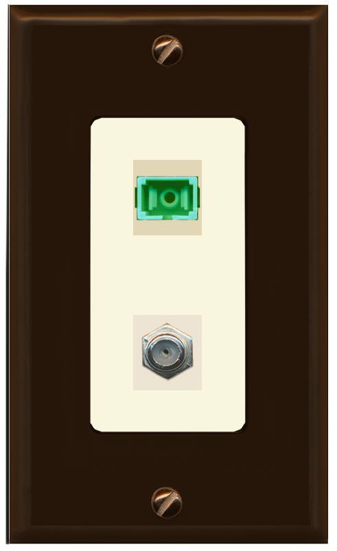 RiteAV 1 Port SC-APC Fiber Simplex Coax Cable TV Wall Plate - 1 Gang [Brown/Light-Almond]