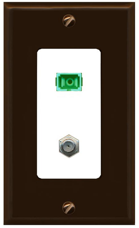 RiteAV 1 Port SC-APC Fiber Simplex Coax Cable TV Wall Plate - 1 Gang [Brown/White]