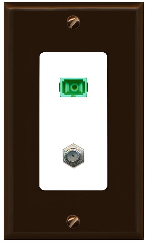 RiteAV 1 Port SC-APC Fiber Simplex Coax Cable TV Wall Plate - 1 Gang [Brown/White]