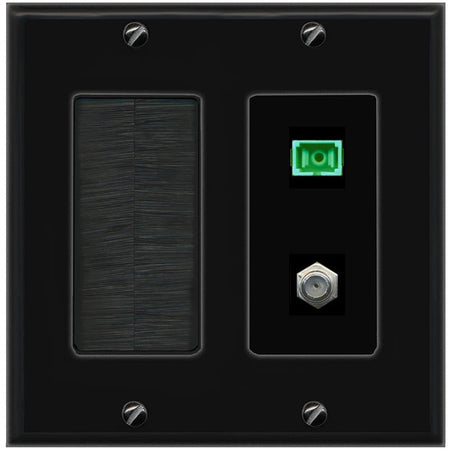 RiteAV 1 Port SC-APC Fiber Simplex Coax Cable TV Wall Plate - Brush [Black/Black]