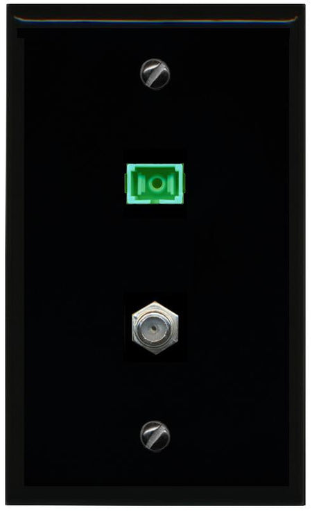 RiteAV 1 Port SC-APC Fiber Simplex Coax Cable TV Wall Plate - Flat [Black/Black]