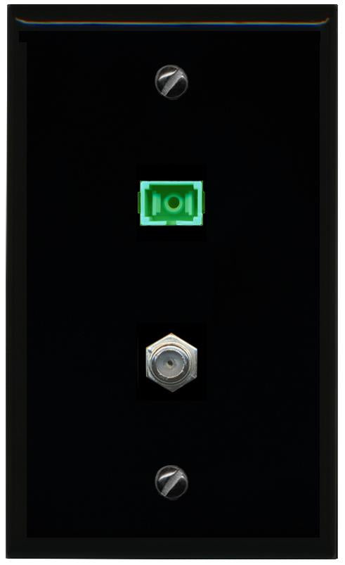 RiteAV 1 Port SC-APC Fiber Simplex Coax Cable TV Wall Plate - Flat [Black/Black]