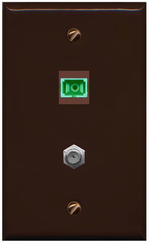 RiteAV 1 Port SC-APC Fiber Simplex Coax Cable TV Wall Plate - Flat [Brown/Brown]