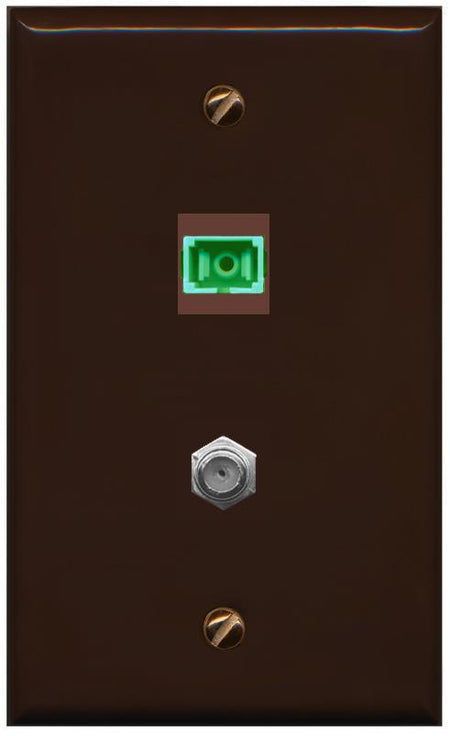 RiteAV 1 Port SC-APC Fiber Simplex Coax Cable TV Wall Plate - Flat [Brown/Brown]