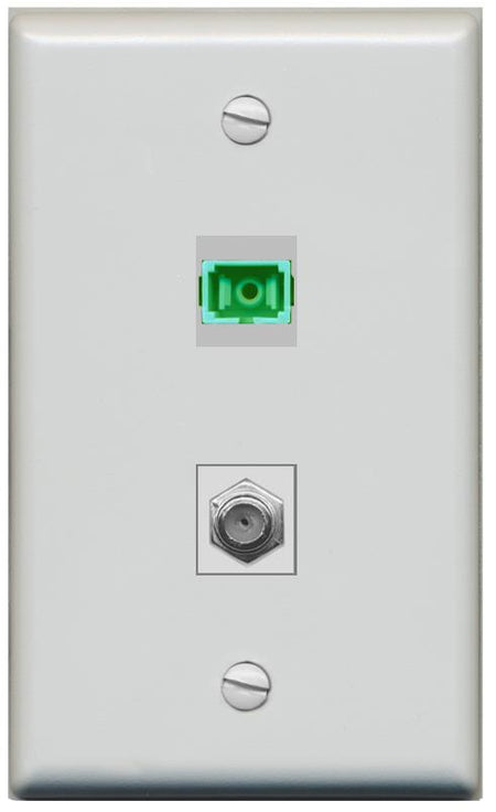 RiteAV 1 Port SC-APC Fiber Simplex Coax Cable TV Wall Plate - Flat [Gray/Gray]