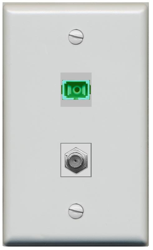 RiteAV 1 Port SC-APC Fiber Simplex Coax Cable TV Wall Plate - Flat [Gray/Gray]