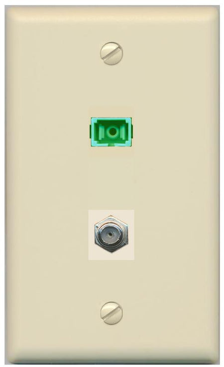 RiteAV 1 Port SC-APC Fiber Simplex Coax Cable TV Wall Plate - Flat [Ivory/Ivory]