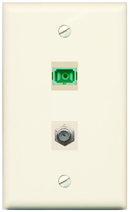 RiteAV 1 Port SC-APC Fiber Simplex Coax Cable TV Wall Plate - Flat [Light-Almond]