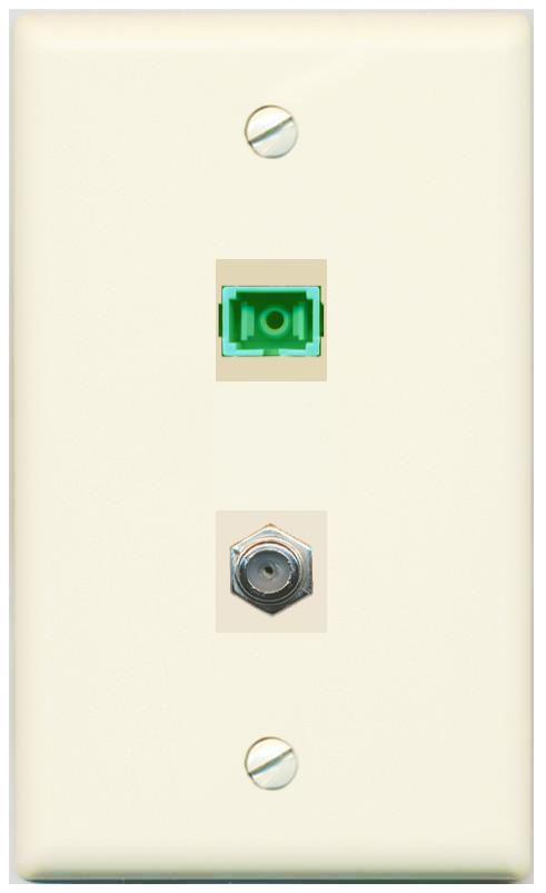RiteAV 1 Port SC-APC Fiber Simplex Coax Cable TV Wall Plate - Flat [Light-Almond]