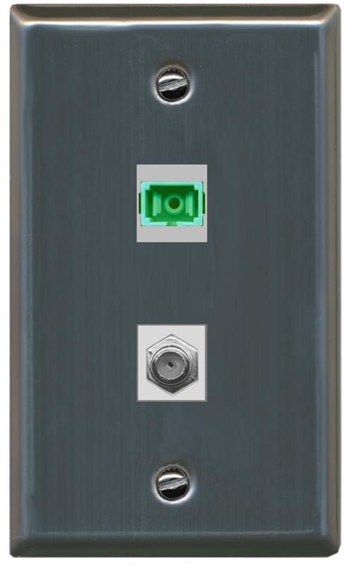 RiteAV 1 Port SC-APC Fiber Simplex Coax Cable TV Wall Plate - Flat [Stainless Steel]