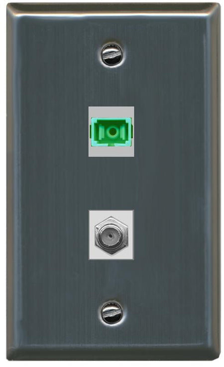 RiteAV 1 Port SC-APC Fiber Simplex Coax Cable TV Wall Plate - Flat [Stainless Steel]