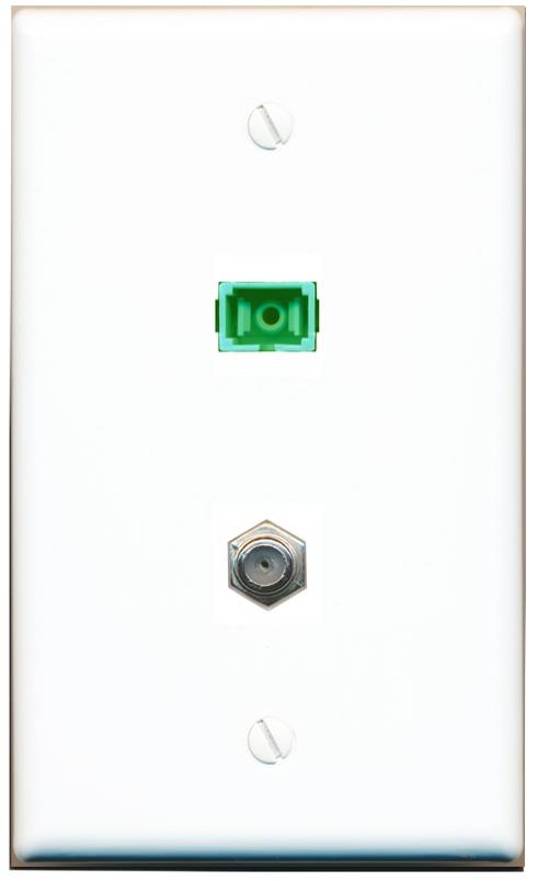 RiteAV 1 Port SC-APC Fiber Simplex Coax Cable TV Wall Plate - Flat [White]