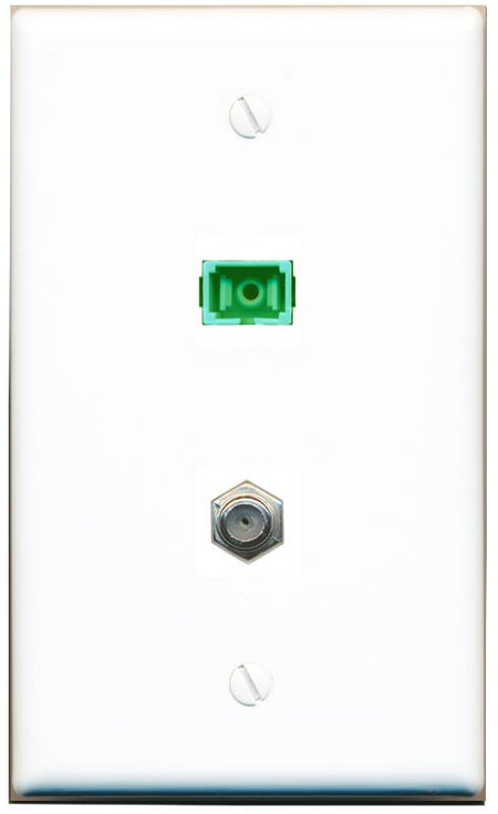 RiteAV 1 Port SC-APC Fiber Simplex Coax Cable TV Wall Plate - Flat [White]