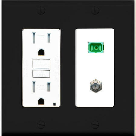 RiteAV 1 Port SC-APC Fiber Simplex Coax Cable TV Wall Plate - GFCI [Black/White]