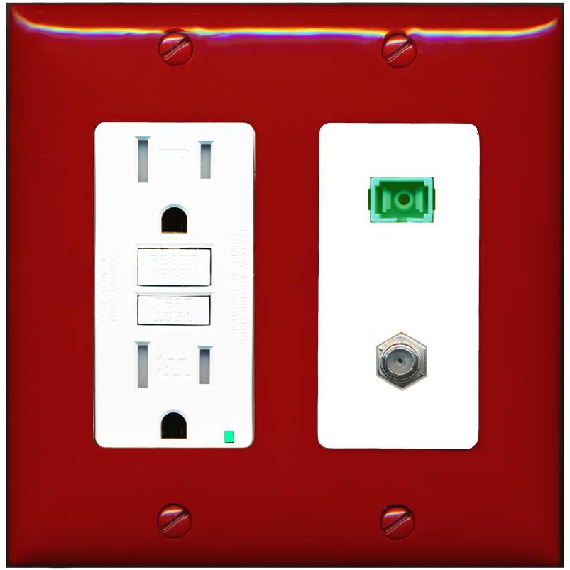 RiteAV 1 Port SC-APC Fiber Simplex Coax Cable TV Wall Plate - GFCI [Red/White]