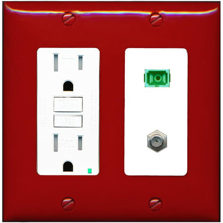 RiteAV 1 Port SC-APC Fiber Simplex Coax Cable TV Wall Plate - GFCI [Red/White]