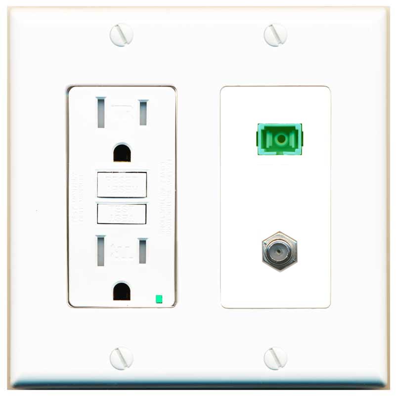 RiteAV 1 Port SC-APC Fiber Simplex Coax Cable TV Wall Plate - GFCI [White]