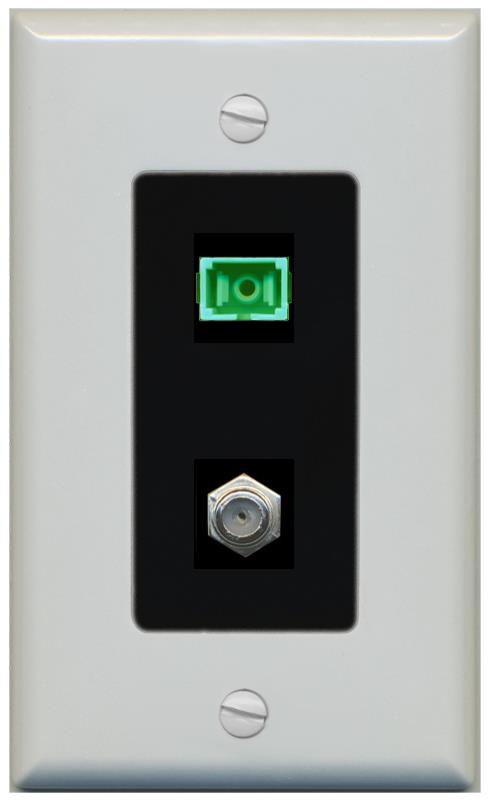 RiteAV 1 Port SC-APC Fiber Simplex Coax Cable TV Wall Plate - 1 Gang [Gray/Black]
