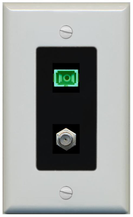 RiteAV 1 Port SC-APC Fiber Simplex Coax Cable TV Wall Plate - 1 Gang [Gray/Black]