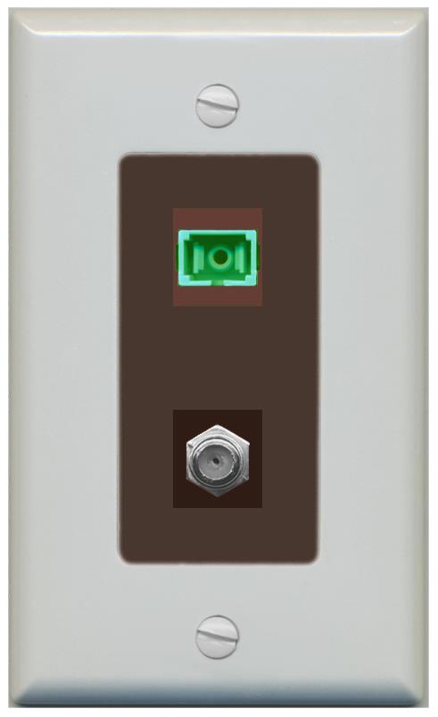 RiteAV 1 Port SC-APC Fiber Simplex Coax Cable TV Wall Plate - 1 Gang [Gray/Brown]