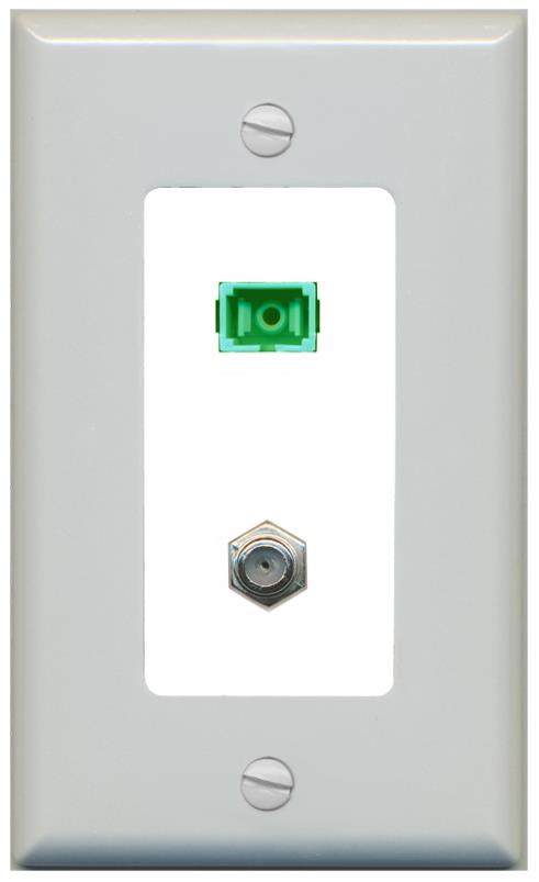 RiteAV 1 Port SC-APC Fiber Simplex Coax Cable TV Wall Plate - 1 Gang [Gray/White]