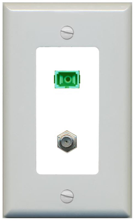 RiteAV 1 Port SC-APC Fiber Simplex Coax Cable TV Wall Plate - 1 Gang [Gray/White]