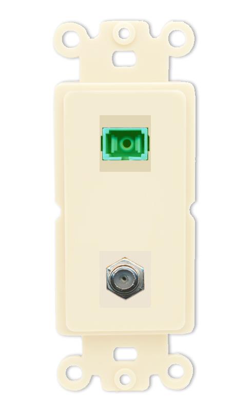 RiteAV 1 Port SC-APC Fiber Simplex Coax Cable TV Wall Plate - Rocker [Light-Almond]