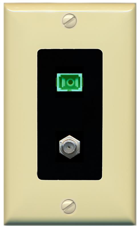 RiteAV 1 Port SC-APC Fiber Simplex Coax Cable TV Wall Plate - 1 Gang [Ivory/Black]