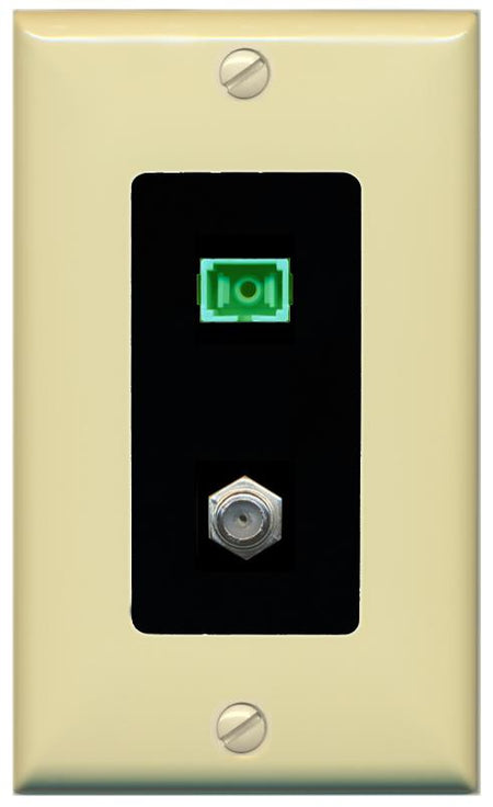 RiteAV 1 Port SC-APC Fiber Simplex Coax Cable TV Wall Plate - 1 Gang [Ivory/Black]