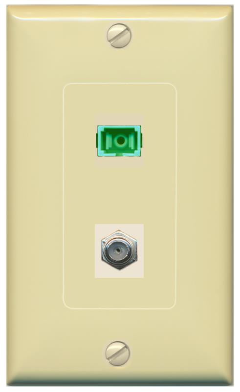 RiteAV 1 Port SC-APC Fiber Simplex Coax Cable TV Wall Plate - 1 Gang [Ivory/Ivory]