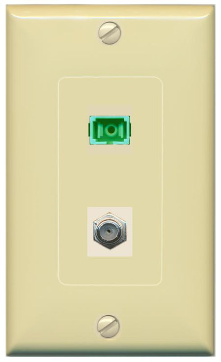 RiteAV 1 Port SC-APC Fiber Simplex Coax Cable TV Wall Plate - 1 Gang [Ivory/Ivory]