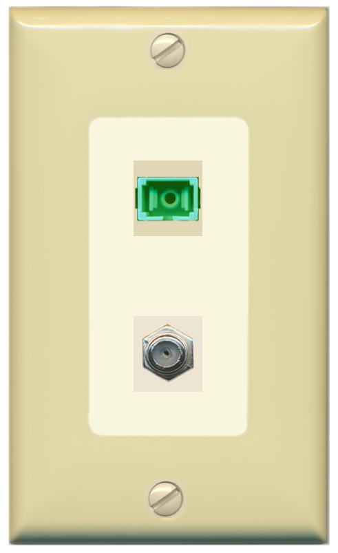 RiteAV 1 Port SC-APC Fiber Simplex Coax Cable TV Wall Plate - 1 Gang [Ivory/Light-Almond]