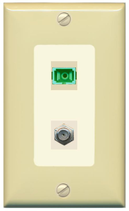 RiteAV 1 Port SC-APC Fiber Simplex Coax Cable TV Wall Plate - 1 Gang [Ivory/Light-Almond]