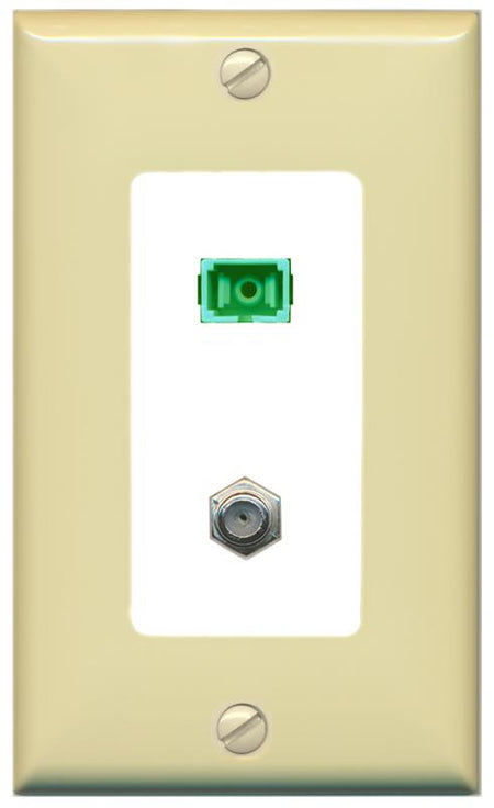 RiteAV 1 Port SC-APC Fiber Simplex Coax Cable TV Wall Plate - 1 Gang [Ivory/White]
