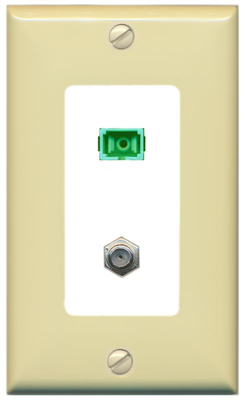 RiteAV 1 Port SC-APC Fiber Simplex Coax Cable TV Wall Plate - 1 Gang [Ivory/White]