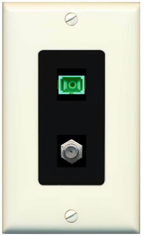 RiteAV 1 Port SC-APC Fiber Simplex Coax Cable TV Wall Plate - 1 Gang [Light-Almond/Black]